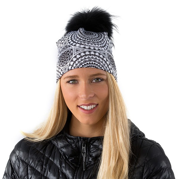 TUQUE - KALEIDOSCOPE BLANC-NOIR POMPON N