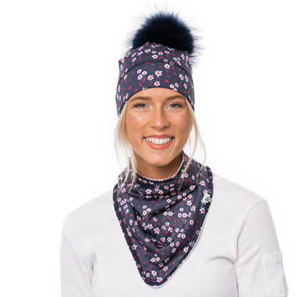 TUQUE - PETITES FLEURS BLEU NUIT POMPON NV